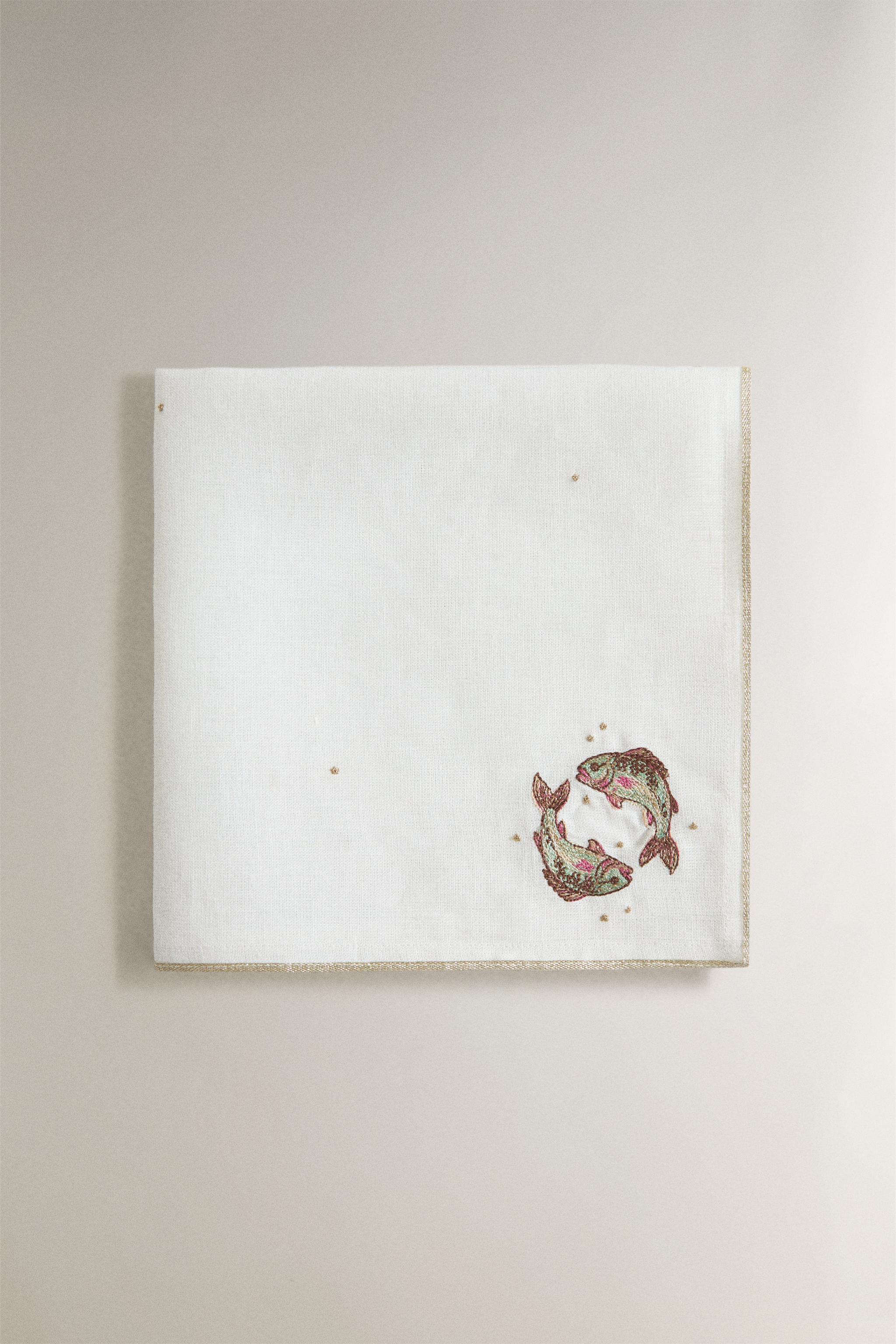 EMBROIDERED LINEN NAPKIN PISCES | MARISA BERENSON